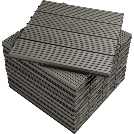 WOLTU WPC Carrelage de sol 30x30cm, Revêtement de sol pour extérieur en composite bois-plastique, Gris Clair(22 pièces/2m²)GTF001hgr-2