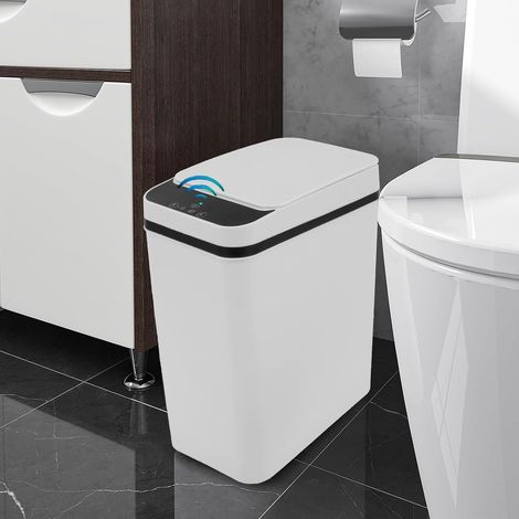 Poubelle intelligente sans contact avec détecteur de mouvement infrarouge - Poubelle de cuisine rectangulaire en plastique avec couvercle pour la maison, le bureau, la cuisine, la salle de bain (1/5)