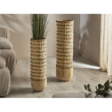 Vase en fibre naturelle à 2 treillis avec base en bois, 90 cm. Lot de 2, 26 x 90 cm. (1/3)