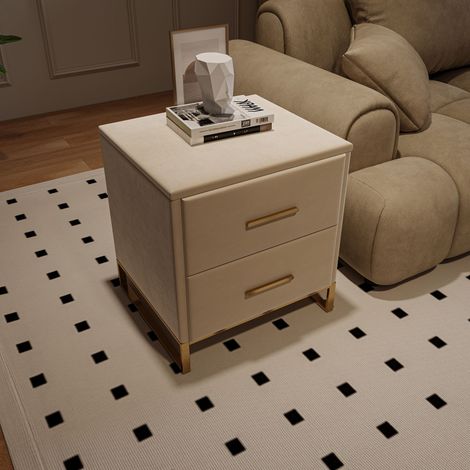 Lot de 2 Tables de Chevet avec 2 Tiroirs - Tissu Velours - Table de Nuit - Table d'Appoint Rangement - 40x40x50 - Moderne - Beige