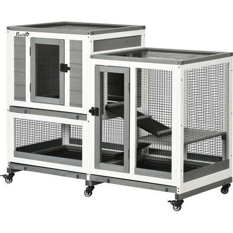 Clapier lapin cage intérieure design 3 niveaux plateaux amovibles 110x50x86 cm gris