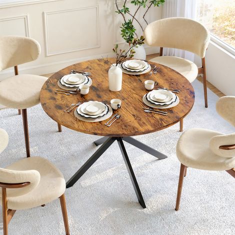 Table à Manger Ronde Style Industriel - Table Haute de Cuisine et Salon avec Pied en X Métal et Plateau Effet Bois Rustique ou Noir - Diamètre Optionnel Ø120cm - Marron (1/5)