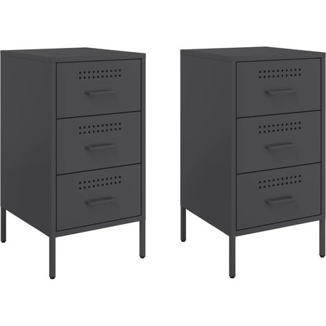 Set di 2 comodini con 3 cassetti 36 x 39 x 68 cm acciaio nero DEC035489