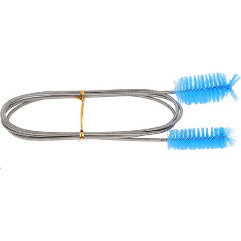 Brosse de nettoyage flexible pour tuyau, brosse à ressort pour pompe à filtre en acier inoxydable, brosse double embout (bleue) (1/5)