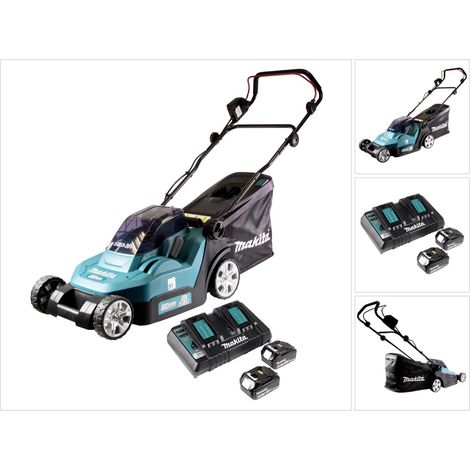 Makita DLM 432 PM2 Tondeuse à gazon sans fil 36 V (2x 18 V) 43 cm brushless + 2x Batteries 4.0 Ah + Chargeur double