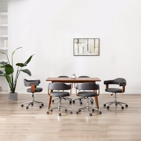 Drehbare Esszimmerstühle 6 Stk. Grau Bugholz und Stoff