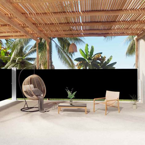 Auvent latéral rétractable double face brise-vue de jardin terrasse noir 160x1000 cm - PANGIVO (1/5)