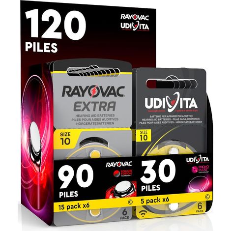 120 Piles Taille 10 pour Les Aides auditives PR70 (Jaune - Zinc Air) avec la Technologie Phono Pulse pour amplificateur auditif - 120 Piles: 30 + 90 Rayovac