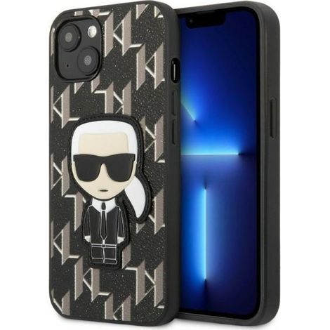 Custodia per iPhone 13 mini con monogramma Karl Lagerfeld e patch Ikonik, colore nero. (1/5)