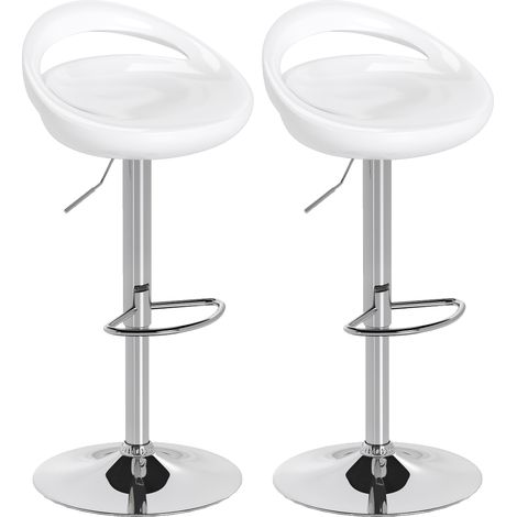Set mit 2 drehbaren Barhockern mit Fußstütze, höhenverstellbar, Stahlgestell, ABS-Sitzfläche, weiß