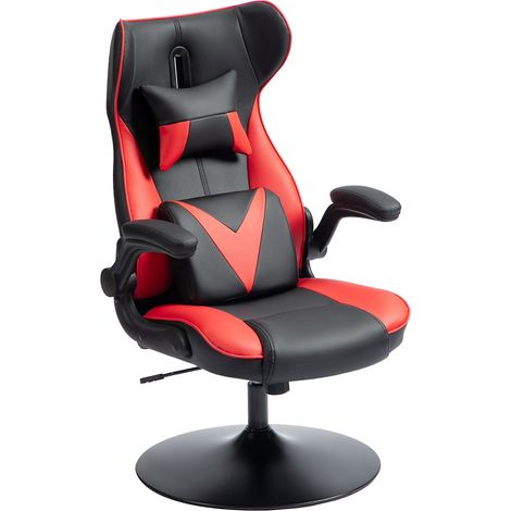 Chaise de Bureau Vinsetto Ergonomique Basculante Pivotante Réglable en Hauteur avec Coussin Tête et Lombaire 120kg Noir Rouge (1/5)