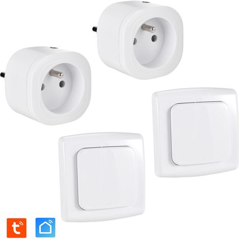Lot de 2 Prises intérieures 3680W connectées (Wifi + Radio fréquence) + 2 Interrupteurs ON/OFF Sans Fil compatibles – Contrôle à distance & local (1/5)