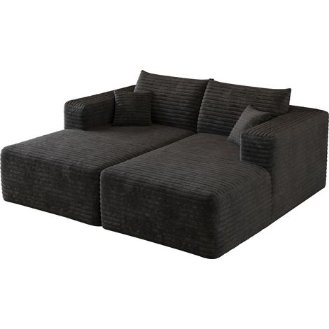 Divano modulare chaise longue in velluto a coste nero 180 x 151 cm (1/5)