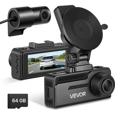 VEVOR Dash Cam per Auto Anteriore Posteriore, Mini Telecamera per Auto 4K+1080P Scheda da 64 GB, Dash Cam per Veicoli Doppio Canale Risoluzione Schermo 960 x 376 px, GPS Integrato, Modalita Parcheggio (1/5)