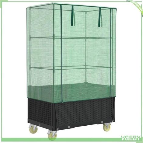 Jardinière surélevée - FAF EICY - 4015822 - Housse imperméable - 4 roulettes (2 freins) - Aspect rotin noir (1/5)