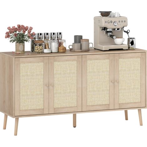Buffet Salon Meuble de Rangement avec placards à Portes en cannage, Meuble de Cuisine avec 4 Portes pour Salon, Salle à Manger, 140 x 40 x 75 cm (1/5)