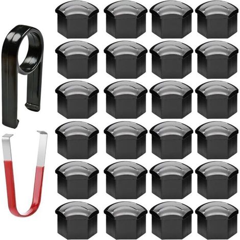 24pcs Capuchon d'écrou de Roue 17mm Capuchons d'écrou de Boulon de Roue, Cache-écrous de Pneu hexagonaux avec Ensemble d'outils de démontage pour Voitures (Noir) (1/5)