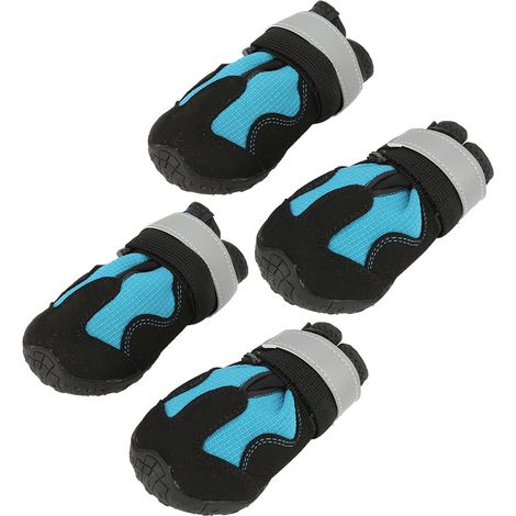 Ensemble de 4 chaussures imperméables et antidérapantes pour chiens de grande taille avec bande réfléchissante (Bleu n° 4) (1/5)