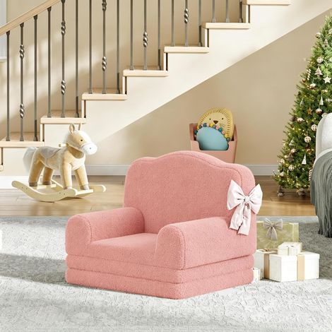 Canapé lit Enfant Convertible 1 Place,2 en 1 Fauteuil Enfant Convertible en Mousse,Dossier Haut,Antidérapant,Chauffeuse lit Convertible pour Chambre,Salon(132x58x5cm,Rose) (1/5)