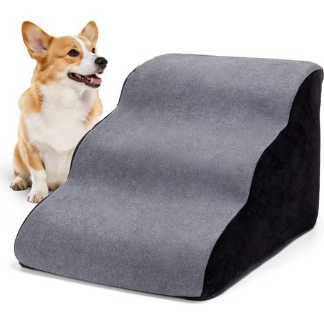 Hundetreppe mit 3 Stufen, dichtem Schaumstoff, waschbarem Bezug, rutschfest, für Bett, Sofa, Haustiere (1/5)
