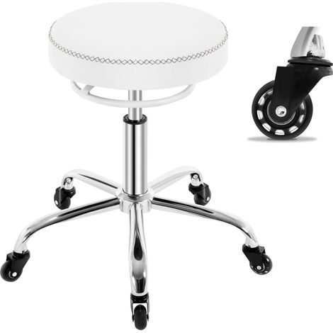 WOLTU  Sgabello Girevole Altezza Regolabile PU Sedia Girevole 360° Imbottitura della Seduta 6.5 cm Bianco