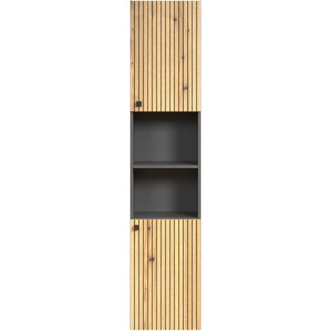 PureBliss Hochschrank Bad Eiche Dekor, antrazit.