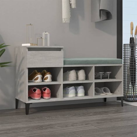 Mueble zapatero madera contrachapada gris hormigón 102x36x60 cm