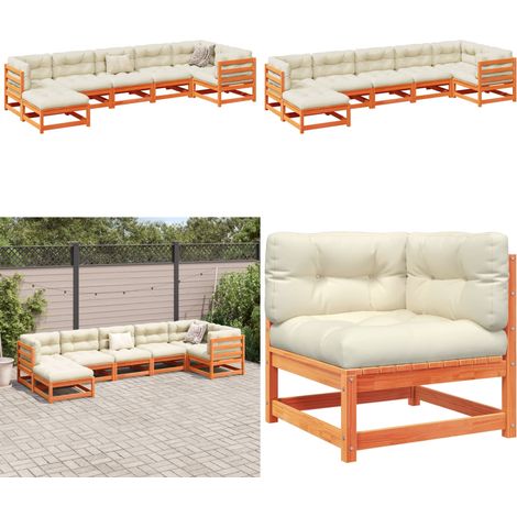 7-tlg. Garten-Sofagarnitur mit Kissen Wachsbraun Kiefernholz - Gartengestell - Gartenlounge - Kiefernholz Möbel - Gartenmöbelset - Esszimmergarnitur Außen - Home & Living (1/5)