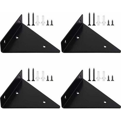 4 Pièces Supports d'étagère Flottants, Supports à Tablettes Muraux Triangulaires Invisibles, Equerre Etagere Murale Métal pour étagère Noir 170×130mm (1/5)