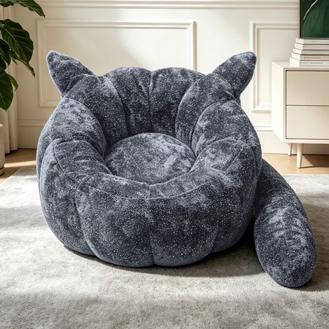 Sofá puf de zorro gris en franela brillante, ligero y portátil para dormitorio, sala de estar y residencia estudiantil. (1/5)