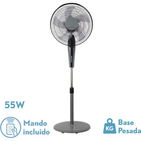 Ventilator de Bodenventilator borlon schwarz/grau 3 Geschwindigkeiten 55w 5x2Stufen regelbar+ Fernbedienung+ Zeitschaltuhr regx43x40 cm (1/2)