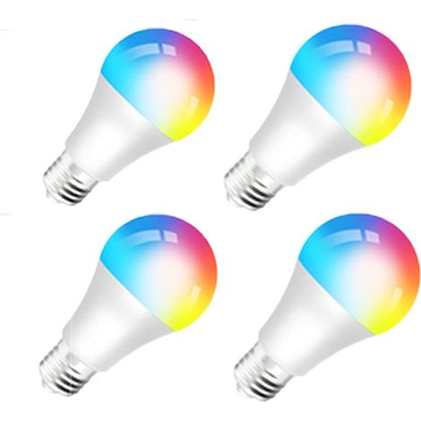 Pack de 4 bombillas LED RGB inteligentes, Wi-Fi, E27, 9 W, 850 lm, control por voz, compatible con Amazon Alexa y Google Home, luz de colores (1/5)