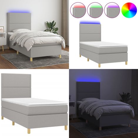 Boxspringbett mit Matratze & LED Hellgrau 100x200 cm Stoff - Boxspringbett - Doppelbett - Schlafsofa - Lattenrost - Bettrahmen - Home & Living (1/5)