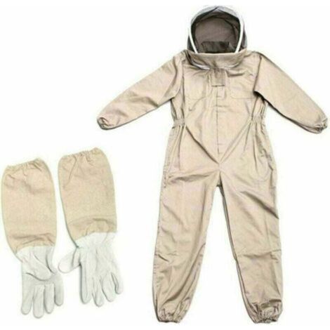 Combinaison d'apiculteur - Tenue professionnelle d'apiculture avec gants, vêtement à capuche de protection pour apiculteurs contre les guêpes, équipement anti-guêpes, couleur café, taille XL. (1/4)