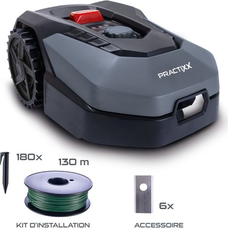 Practixx Robot tondeuse PX-RRM-600Wi – Jardins jusqu’à 600 m² – Largeur de coupe 18 cm – Hauteur de coupe 2 à 6 cm – Bluetooth ou WiFi – Autonomie 60 min (1/5)