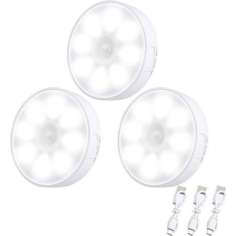 Veilleuse LED - Automatique - Rechargeable USB - 8 LEDs - Détecteur de Mouvement - Lot de 3 Étiquette (1/4)
