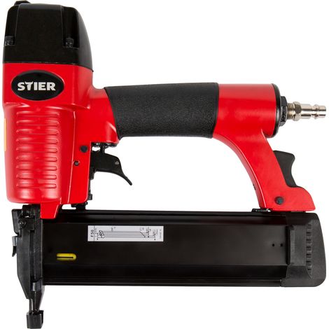STIER Druckluftnagler SKN-15/50, für Stauchkopfnägel 15-50 mm, inkl. Handwerker-Koffer, zur Verarbeitung von Leisten, Paneelen, mit Geräuschdämpfer und Auslösesicherung