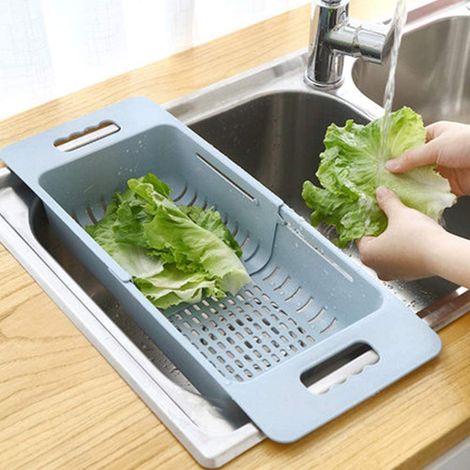 Passoire Extensible Pliable, Égouttoir Aliment Fruits Pâtes, Gain Place Portable Bleu