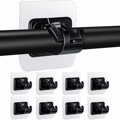 Set of 8 curtain rod brackets, no drilling required, self-adhesive, transparent, black (1/5)