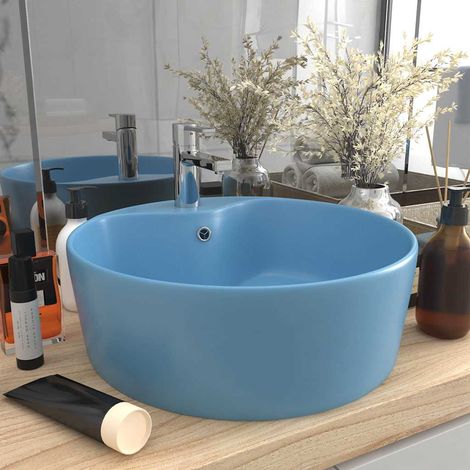 vidaXL Lavabo de luxe avec trop-plein Bleu clair mat 36x13cm Céramique (1/5)