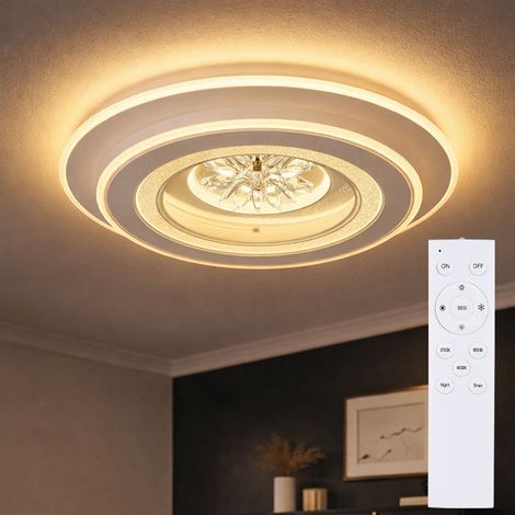 LED Deckenleuchte Kristalle Deckenlampe mit Fernbedienung Tageslichtleuchte dimmbar, CCT Timer, 36W 1750Lm warm-kaltweiß, D 46 cm