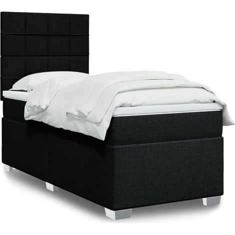 Cama box spring con colchón tela negro 80x200 cm