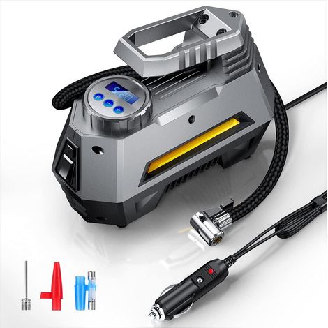 Gonfleur de pneu à compresseur d'air portable EL-3631 Pompe à pneu de voiture avec manomètre numérique (150 PSI 12 V DC), lampe de poche d'urgence lumineuse – pour voitures et camions (compresseur d' (1/5)