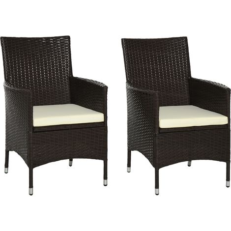 Outsunny 2 Pieces Outdoor PE Rattan Dining Chairs Set with Cushion, Garden Armchair with Armrests, High Backrest, Metal Frame Patio Wicker Furniture, Coffee (1/5)