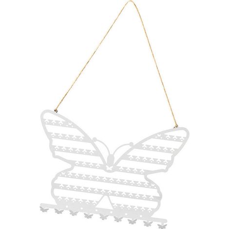 Organisateur mural élégant en forme de papillon, idéal pour ranger colliers, bagues et bracelets (blanc). (1/4)