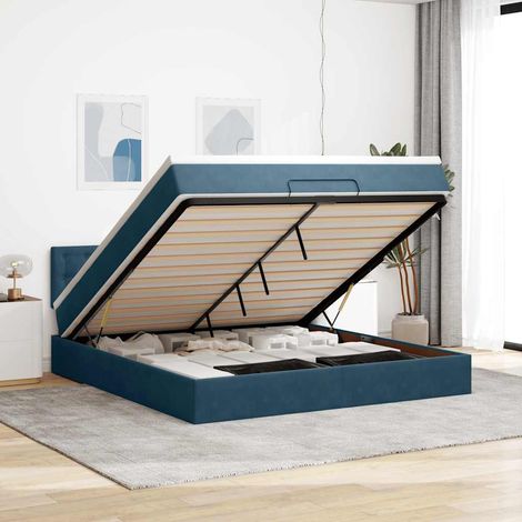 VidaXL Cadre de lit ottoman avec matelas bleu foncé 160x200 cm velours (1/5)