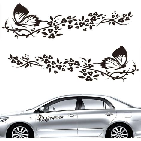 (Noir)2 Pcs Autocollant Voiture, Stickers pour Voiture Avec Motif Papillons et Fleurs,Autocollant Voiture Tuning pour Capot de Voiture,Moto,Planches à Roulettes,Valises,Murs (1/4)