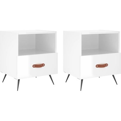 Juego de 2 mesitas de noche con cajón y compartimento abierto 40 x 35 x 47,5 cm madera contrachapada blanco brillo DEC034992
