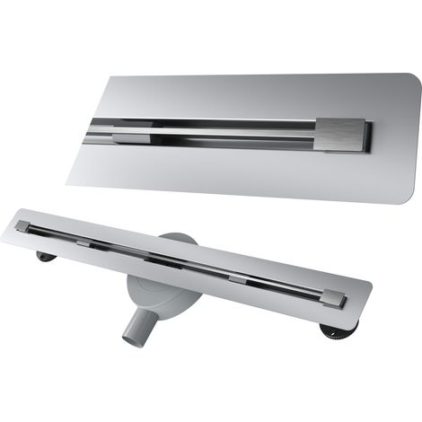 Caniveau de douche linéaire sous carrelage 70 cm Granitan Luno inox acier 2-en-1 avec siphon douche receveur. (1/5)