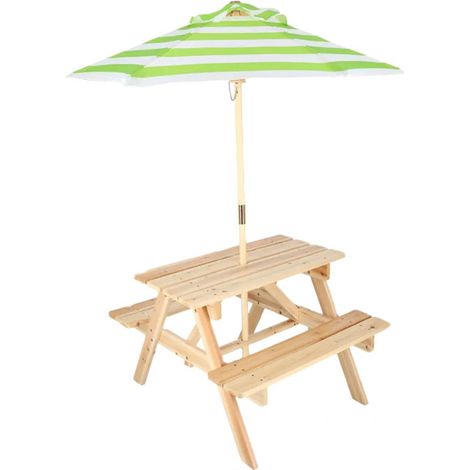 Table Pique Nique Enfant + Parasol - Bois - 116 x 100 x H 143,2 cm - Livraison gratuite